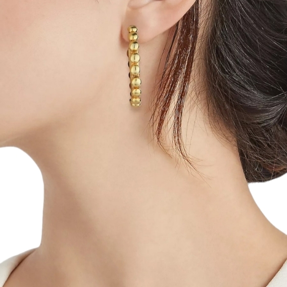 Sylvia Toledano Tribal Studded Hoop Earrings, Size 1.5", Goldtone - Picture 2 of 6